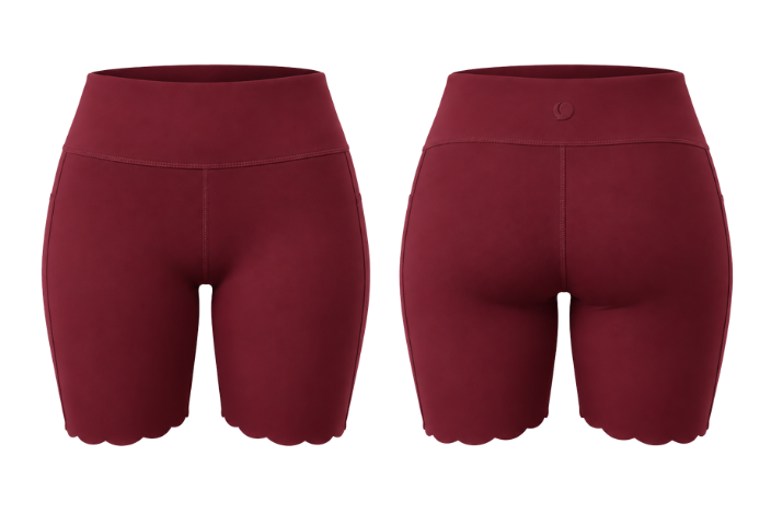 Peaches Active - Paris Stripe Limited Wavy Shorts Red Maroon