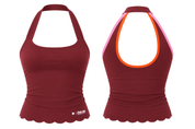 Peaches Active - Paris Stripe Halter Neck Top Solid Edition Red Maroon
