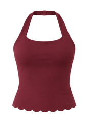 Peaches Active - Paris Halter Neck Top Solid Edition Red Maroon