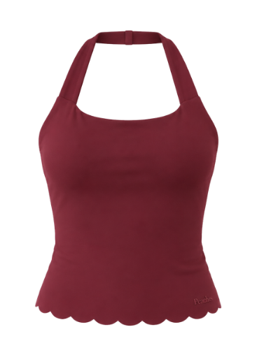 Peaches Active - Paris Halter Neck Top Solid Edition Red Maroon