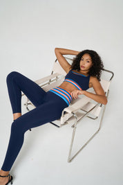 Peaches Active - Paris Stripe Limited Double Layer Bra 2 Back Cut-Out Ink Navy - Rainbow