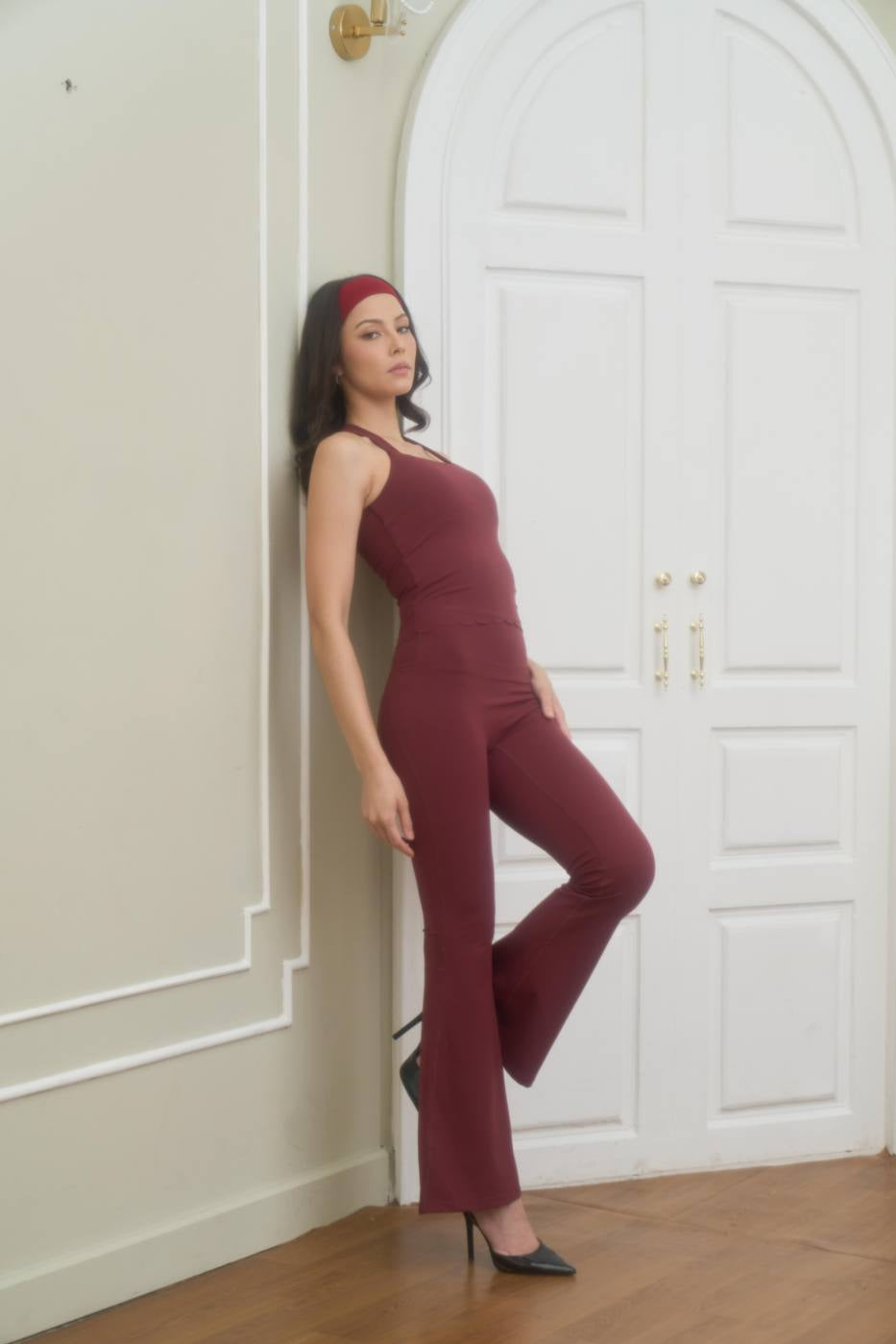 Peaches Active - Paris Flared Leggings Solid Edition Red Maroon
