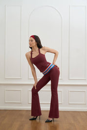 Peaches Active - Paris Stripe Limited Flared Leggings Red Maroon - Rainbow