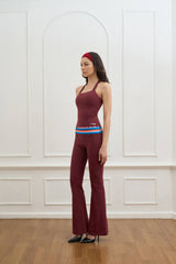 Peaches Active - Paris Stripe Limited Flared Leggings Red Maroon - Rainbow