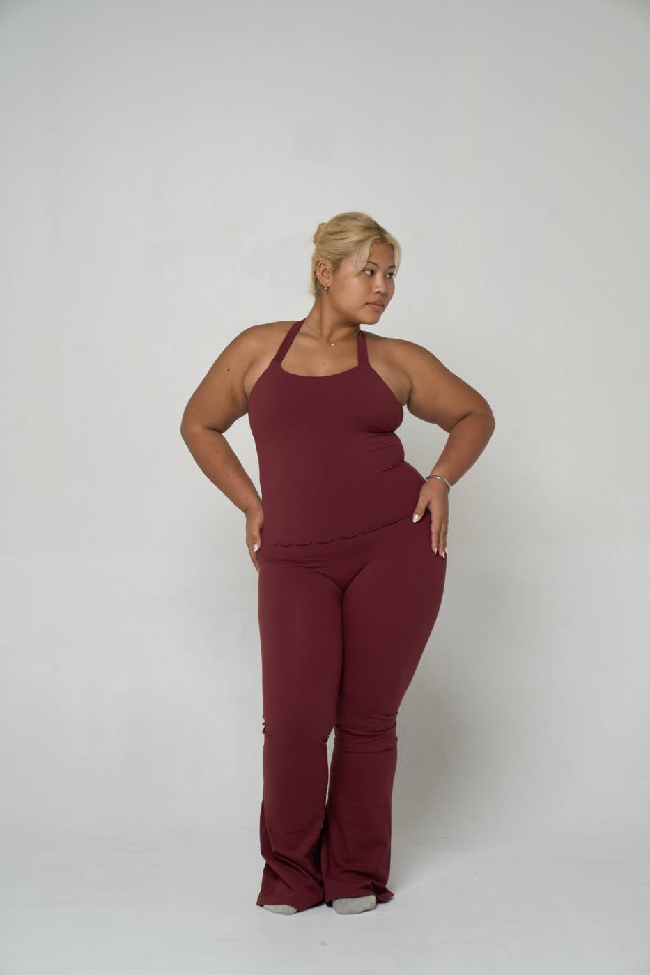 Peaches Active - Paris Halter Neck Top Solid Edition Red Maroon