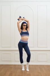 Peaches Active - Paris Stripe Limited Leggings Ink Navy - Rainbow