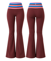Peaches Active - Paris Stripe Limited Flared Leggings Red Maroon - Rainbow
