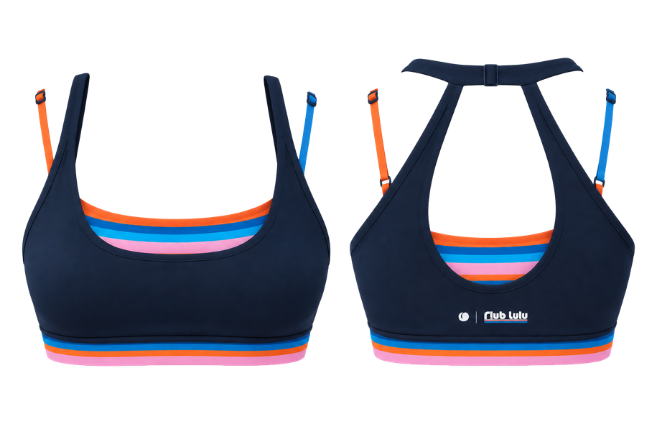 Peaches Active - Paris Stripe Limited Double Layer Bra 2 Back Cut-Out Ink Navy - Rainbow