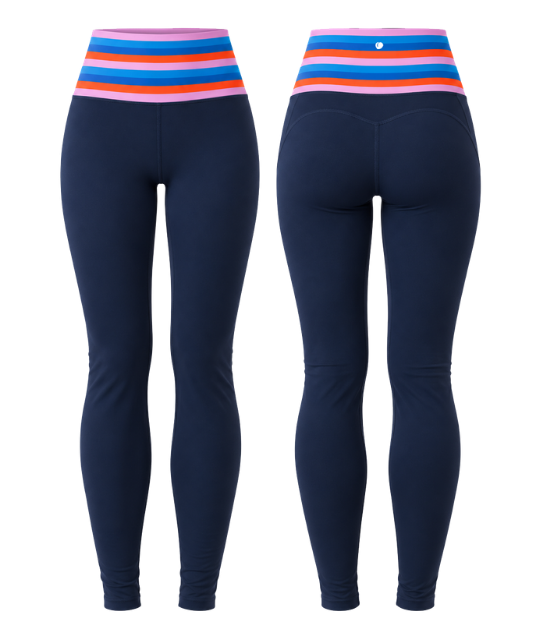 Peaches Active - Paris Stripe Limited Leggings Ink Navy - Rainbow